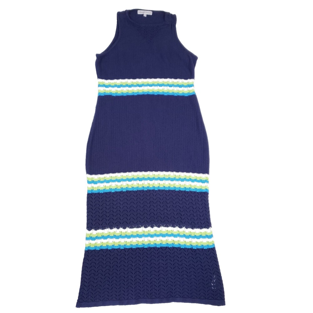 Absolutely Famous‎ Knit Midi Dress Sleeveless Chevron Striped 2X Navy Boho Chic